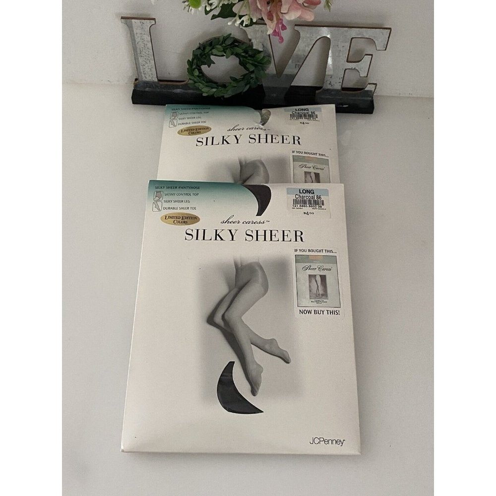 JcPenney Lot of 2 Sheer Caress Silky Sheer Long Charcoal 86 New Control Top Vtg - Picture 15 of 16